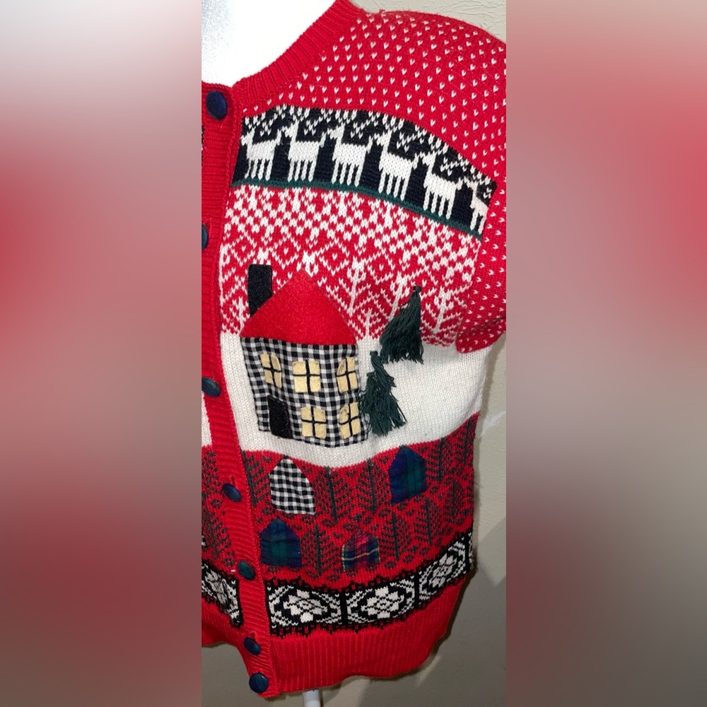 Susan Bristol Vintage 1991 Women’s Size M Cabin Christmas Sweater Cardigan Isle - Picture 4 of 12